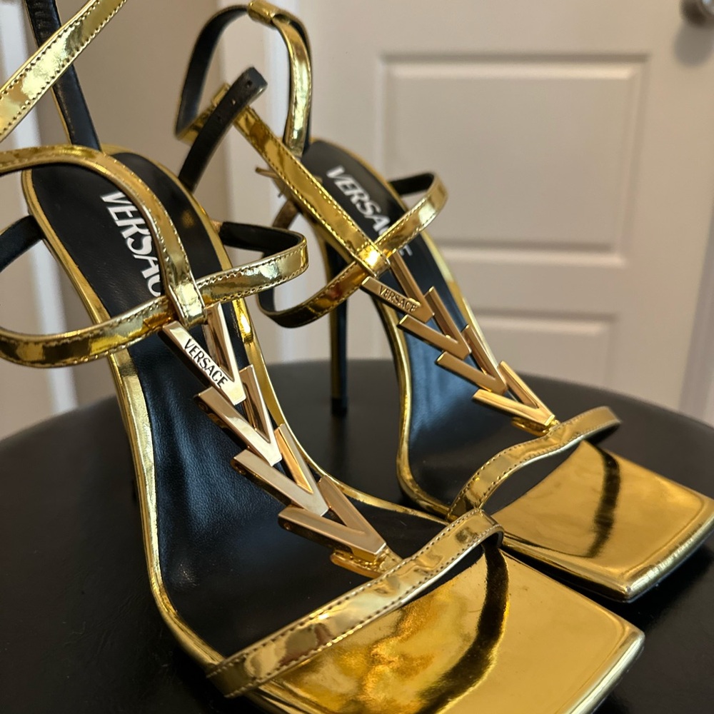 Versace Metallic Gold Strappy Heels